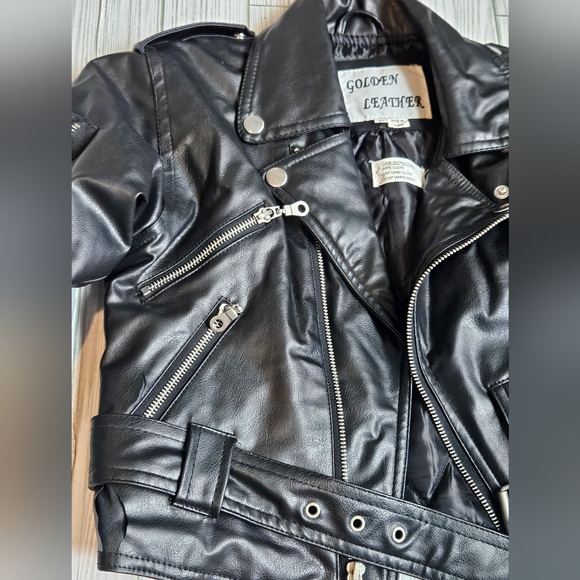 Children's Black Leather Biker Jacket Size 5T - Picture 4 of 16